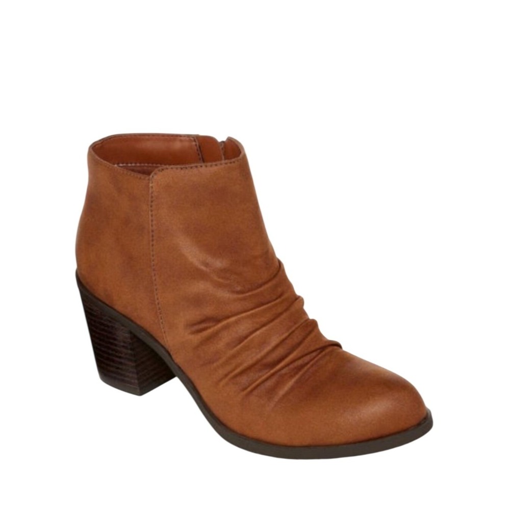 Arizona Jean Company Booties Womens 9 Oakes Cognac Ruched Block Heel EUC